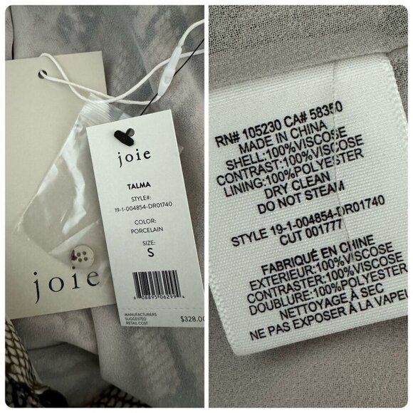 JOIE NWT $328 Talma Snakeskin Print Shirtdress Long Sleeves Women's Size Sm - Picture 9 of 11